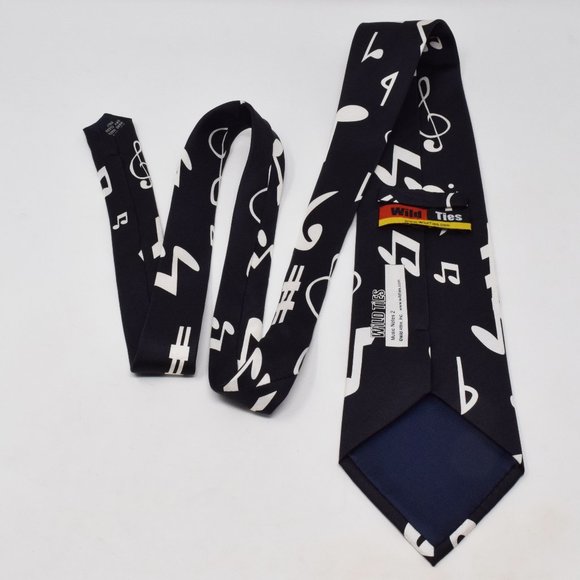 Wild Ties Silk Music Notes Necktie Black White Musican Singer Festival Work Boho - Picture 5 of 9